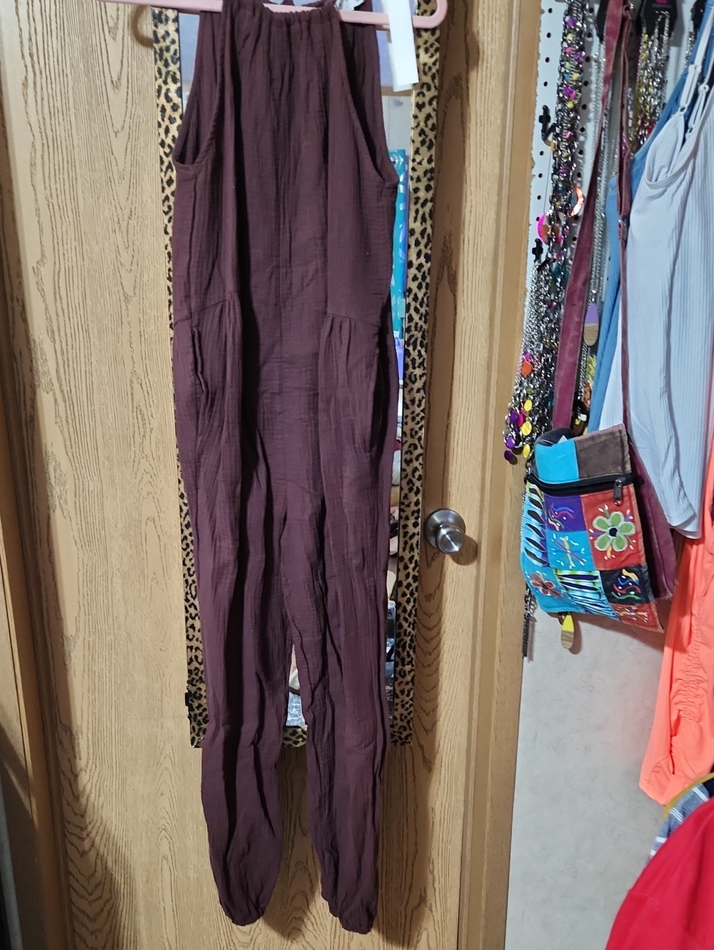 Lush Sleeveless Brown Gauze Jumpsuit